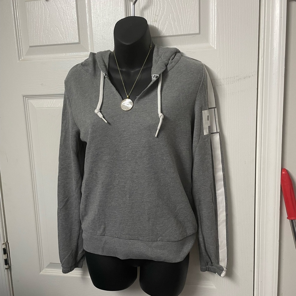 Pink Gray Hoodie with White Accents